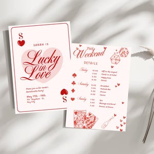 Invitation de carte à jouer EVJF chanceux en amoureux l Itinéraire d'invitation week-end Bach de Las Vegas Casino l Modèle d'enterrement de vie de jeune fille modifiable