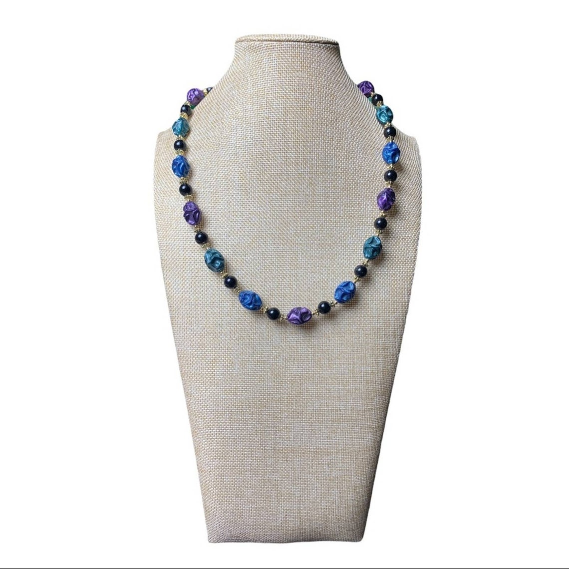 Long Chunky Necklace Purple Blue Etsy