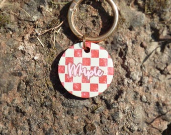 Placa de identificación para mascotas de resina a cuadros / Placa de identificación personalizada para perros / Hecha a mano a medida