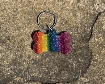 Glitter Rainbow Dog Tag - Resin - Handmade - Custom Pet ID Tag