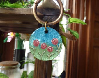 Placa de identificación para mascotas Tulip Bloom / Placa de identificación para perros de resina pintada a mano