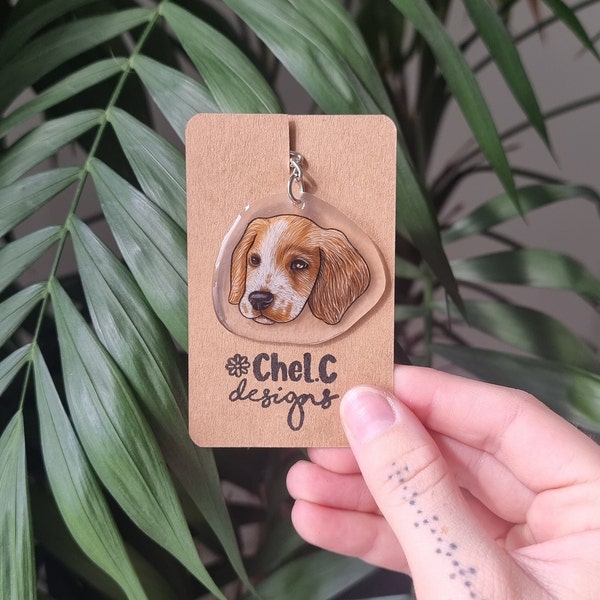 Custom Handmade Pet Portrait Keyring or Pin | Shrink Plastic | EcoFriendly Packaging | Small Business