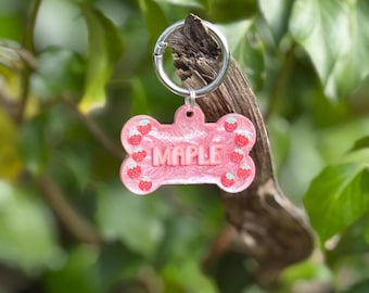 Placa de identificación para perros Summer Orchard – Placa personalizada con diseño de fruta / Placa de identificación de resina hecha a mano para perros