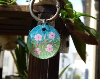 Placa de identificación para mascotas Wild Sakura / Placa de identificación para perros de resina pintada a mano
