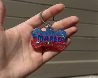 Split Chunky Glitter Resin Dog Tag - Custom - Handmade - Pet ID Tag