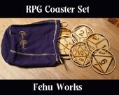 RPG Wooden Dice Coasters With Crown Royal Bag