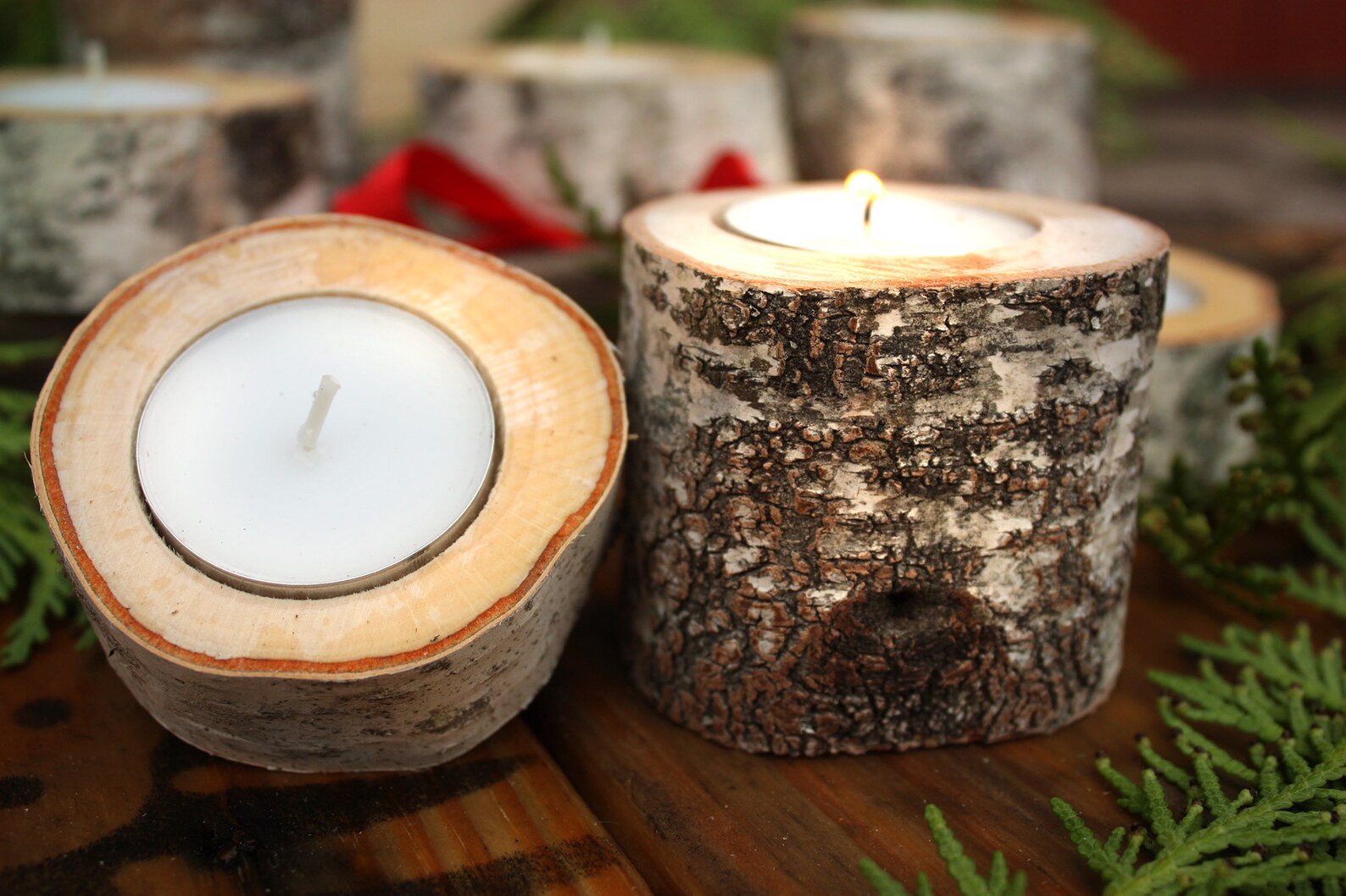 Birch Yule Log Candle Holder Comes With Tea Light Candle Etsy
