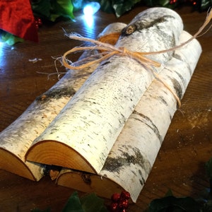 White Birch Yule Log Cut Off Holiday Decoration Bundle