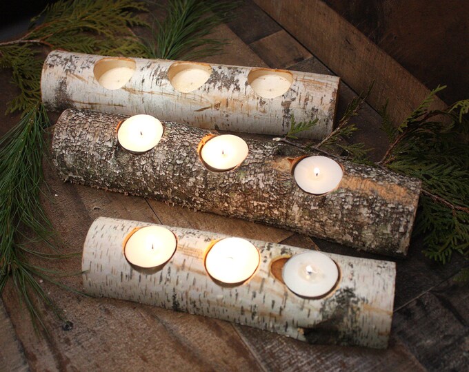 Yule Log Christmas Candle Holder With Candles Etsy