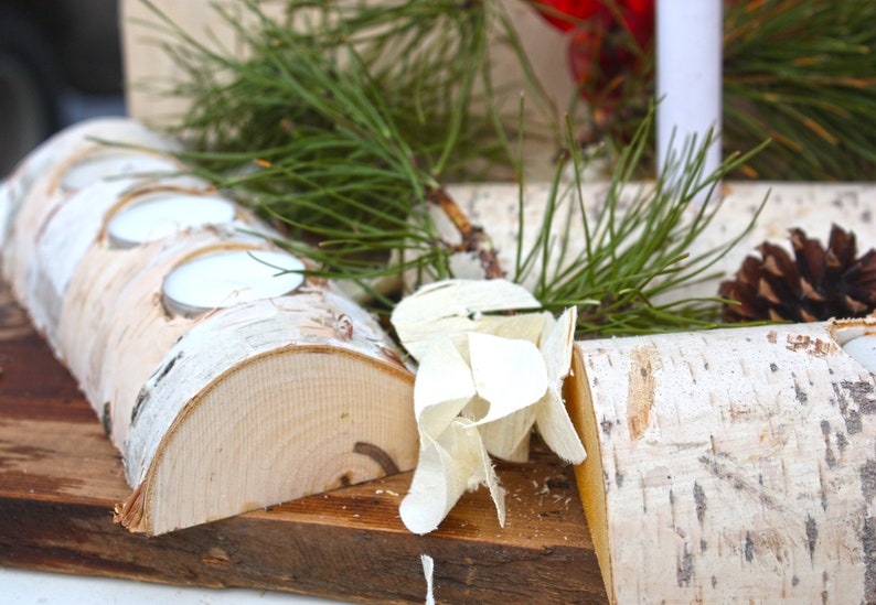 Birch Yule Log Christmas Candle Holder With Candles Etsy