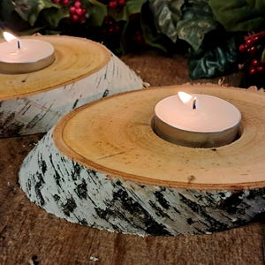 Small birch log  tealight Christmas or Yule holiday candle