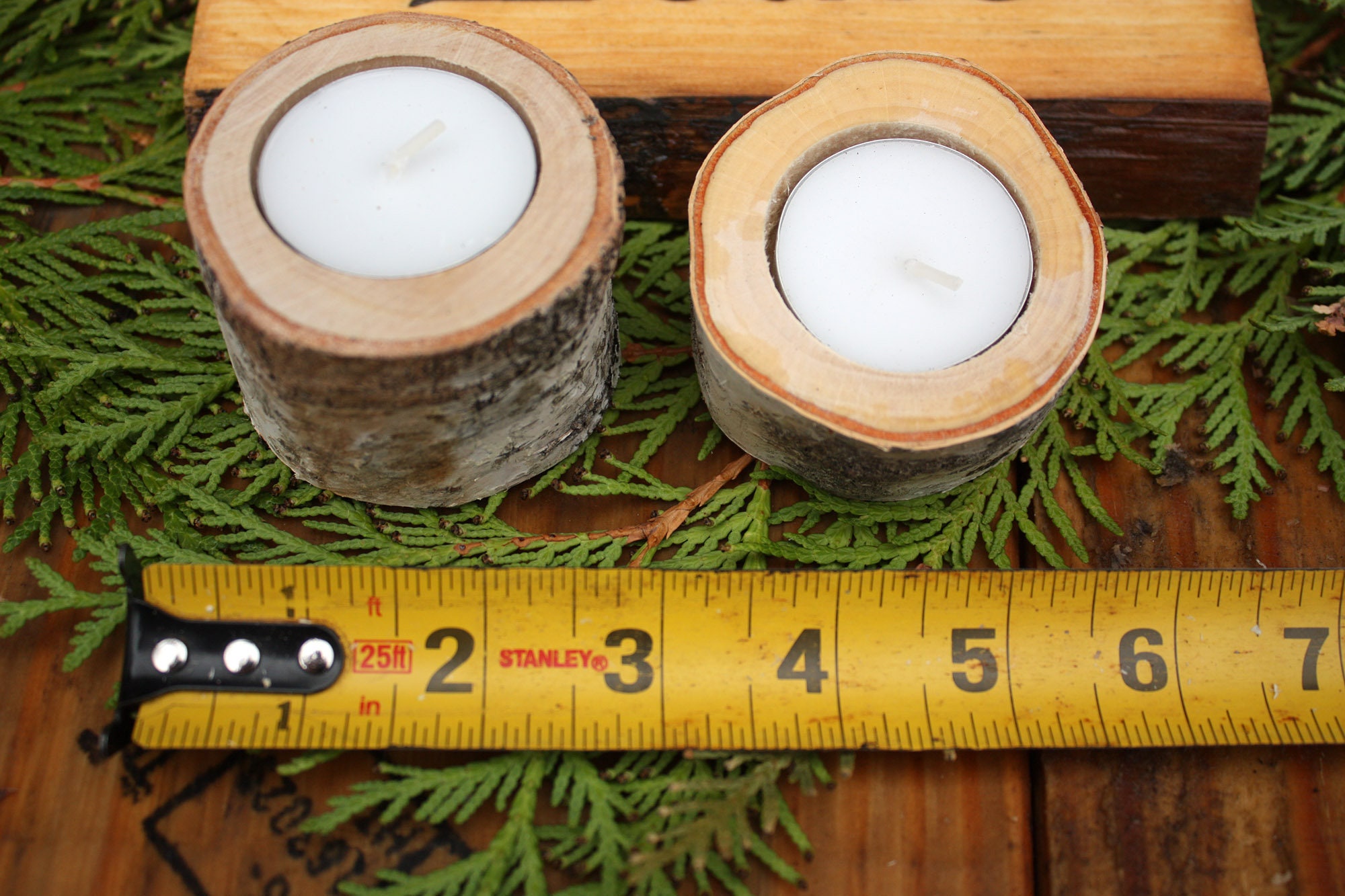 Birch Yule Log Candle Holder Comes With Tea Light Candle Etsy