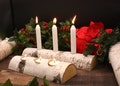 White Birch Rustic Yule log Christmas Candle Holder