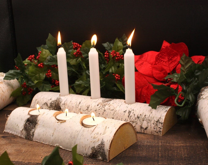 Yule Log Christmas Candle Holder With Candles Etsy