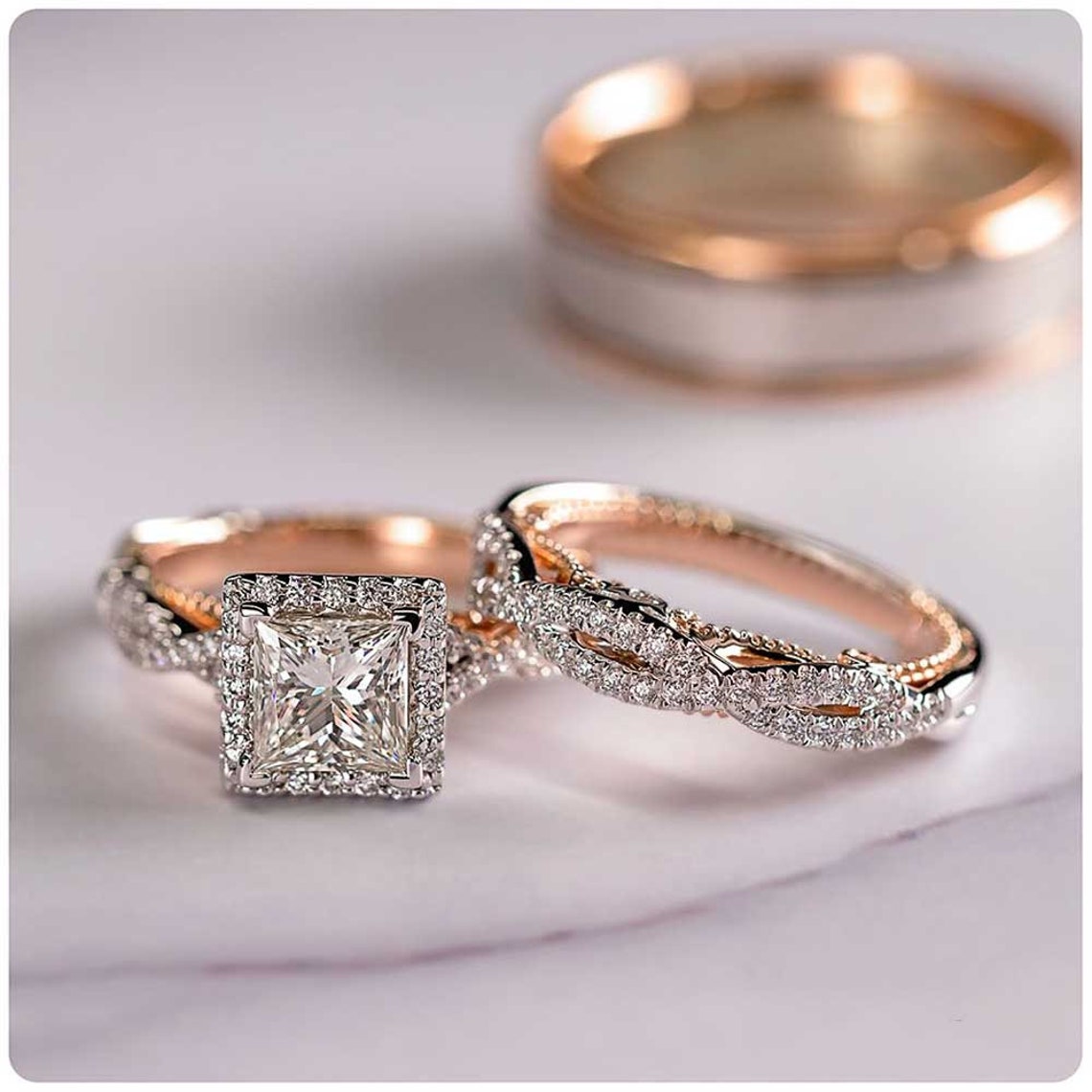 3Pcs/Set Women Wedding Rings Mosaic AAA CZ Two Tone Etsy