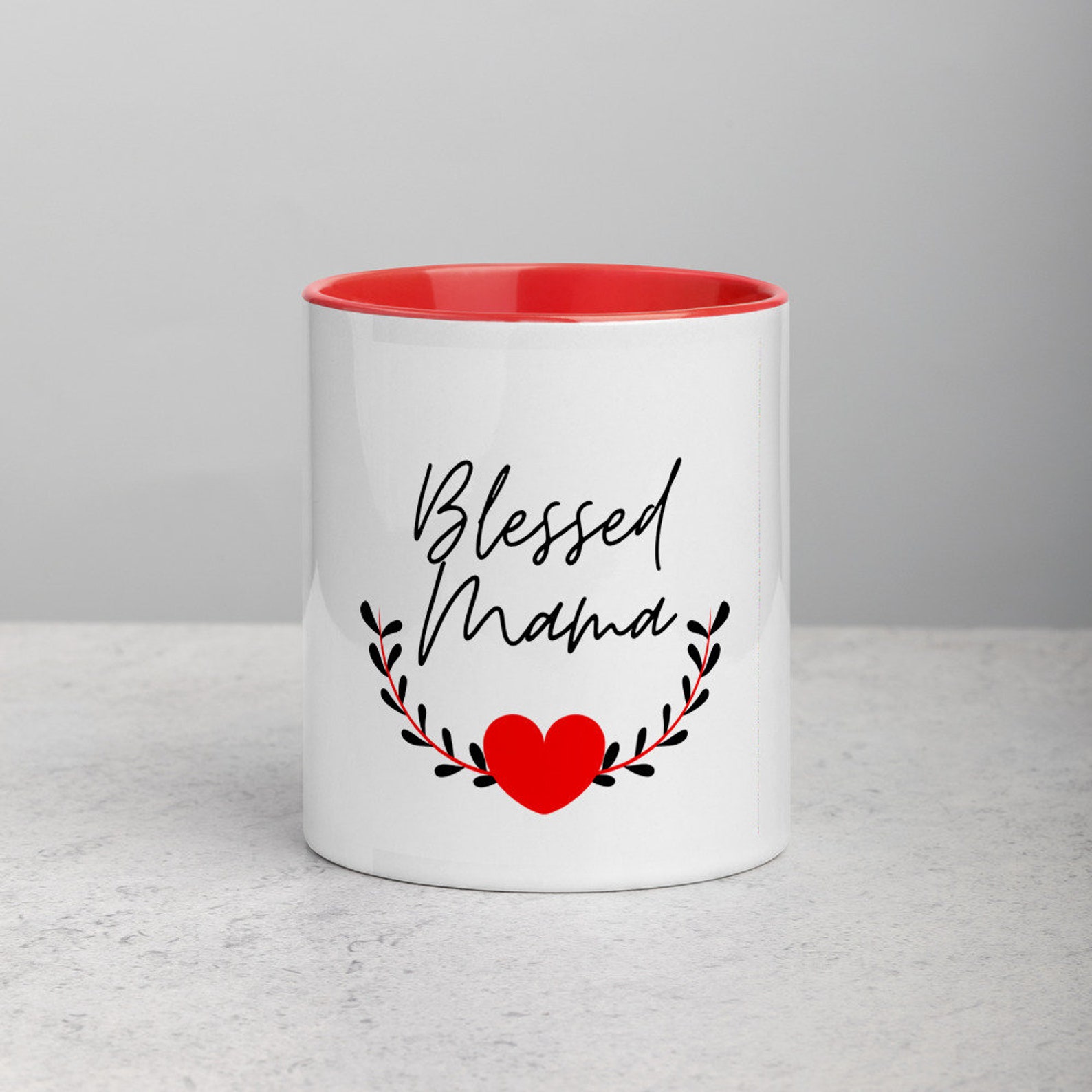 Blessed Mama Mug With Color Inside Personalized Mug Mothers Etsy