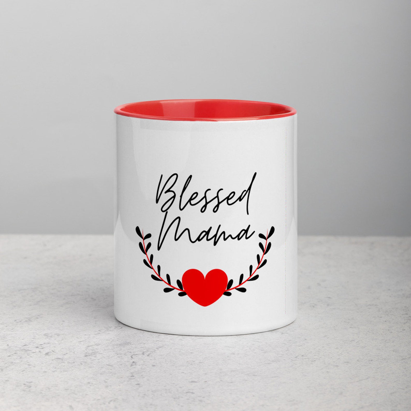 Blessed Mama Mug with Color Inside Personalized Mug Mothers Etsy