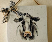B W Cow Face Wood Plaque, Cow Wall Hanging, Farmhouse Cow Decor, Farmhouse Kitchen Decor Cow Picture, Cow Kitchen Wall Art, Cow Face Print