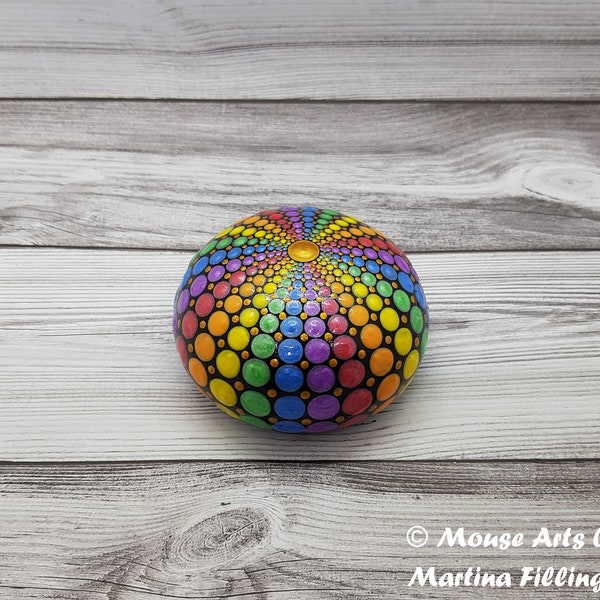 Dot Art, Point Painting, Mandala Stone, Rainbow, Gift, HandPainted, Unique