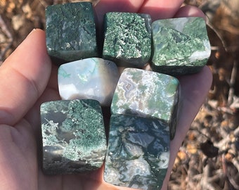 Moss Agate Cubes | Mossy Multicolor Green Agate Cube stones | Crystal Cubes