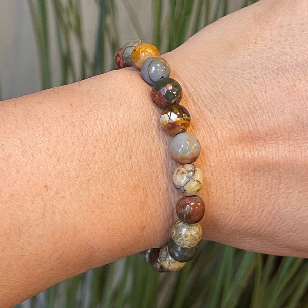 Faceted Australian Flower Agate Gemstone Bracelet