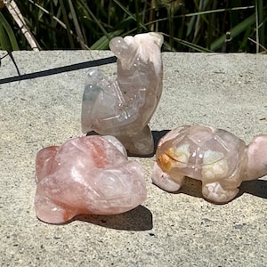 Carved Flower Agate Chickens, Frogs, Turtles, Mini Crystals