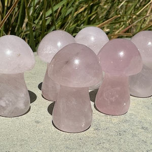 Rose Quartz Small Mushrooms | Pink Rose Quartz Mushies | Quartz Carved Crystal Mushrooms