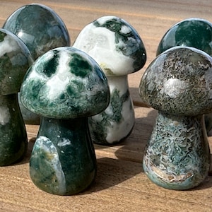 Moss Agate Mushrooms | Mossy Green Agate Mushies | Crystal Mushrooms