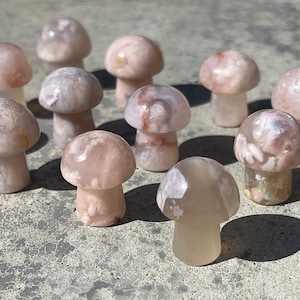 Flower Agate Mini-Mushrooms | Pink Cream White Crystal Mushies | Crystal Mushrooms