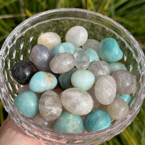 The Harmonious Blue Tumblestone Mix | Blue Rose Quartz + Sky Blue Quartz | Polished Crystal Tumblestones