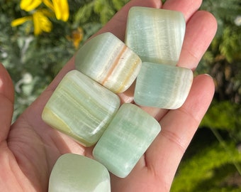 Pistachio Calcite Tumbles | Sea foam Blue-Green Crystals | Aqua Tumbles