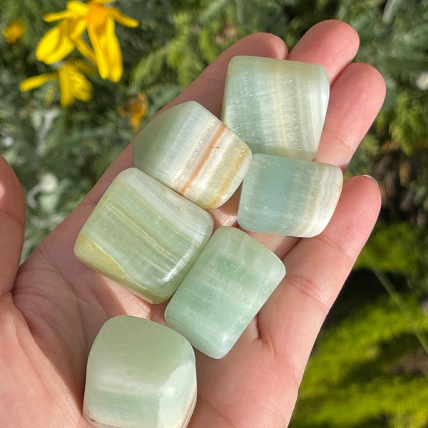 Pistachio Calcite Tumbles | Sea foam Blue-Green Crystals | Aqua Tumbles