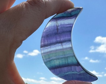 Fluorite Crescent Moons | Rainbow Fluorite Crystal Moons | Carved Crystals