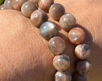 Black Moonstone with Sunstone Gemstone Bracelet (9mm, 10mm)