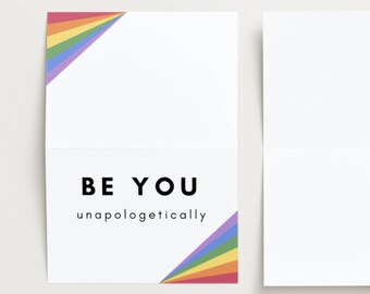 Positive Affirmations: Be Yourself! | Coming Out Card | Queer Art Rainbow Design