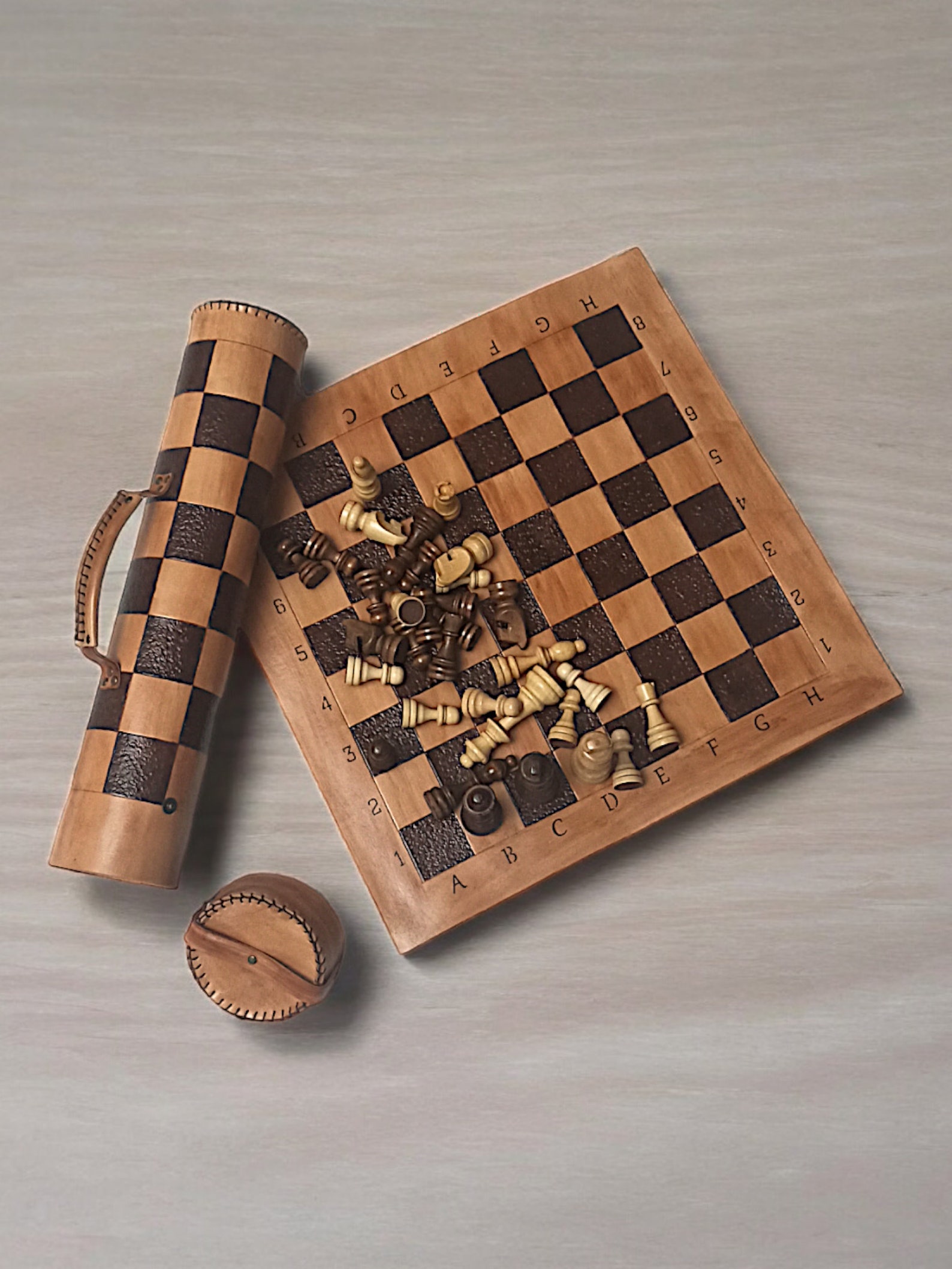 Leather Roll up Chess Set/personalization Birthday Gift/premium ...