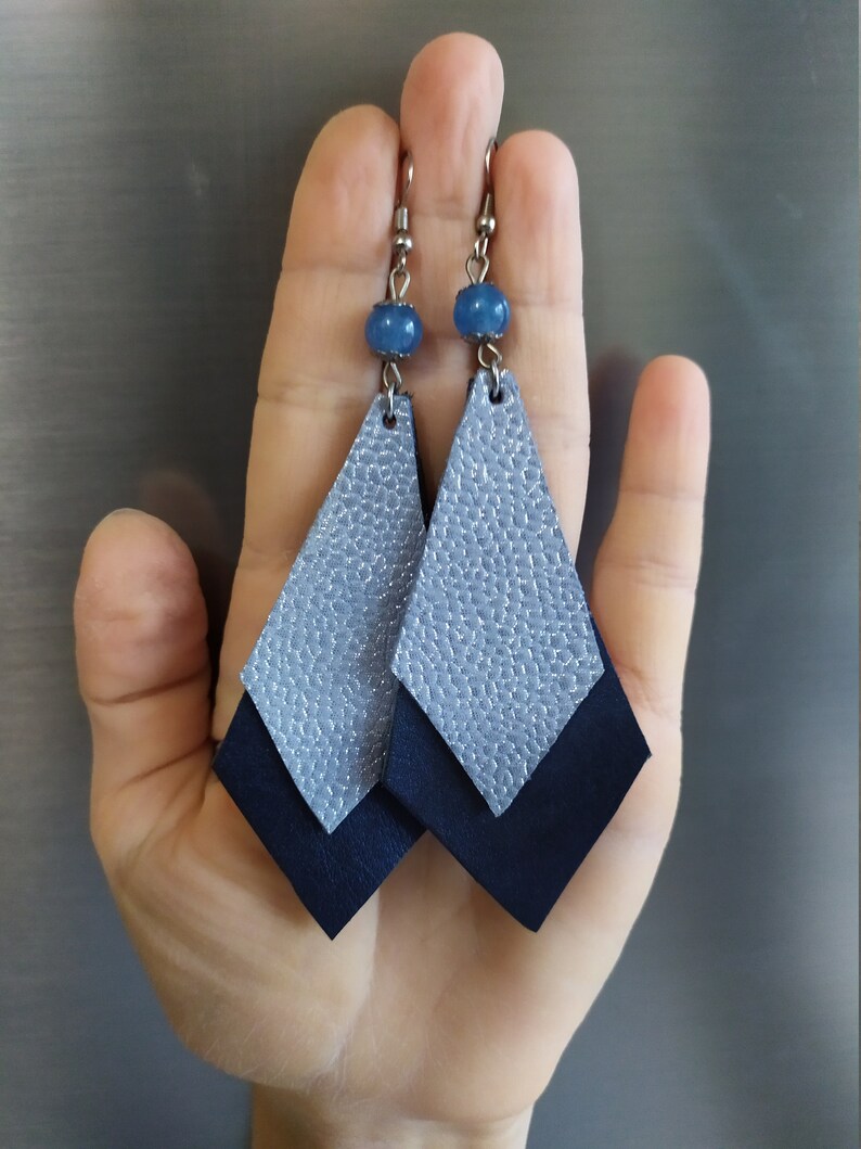 rectangular leather square pine tree boot handmade earrings. angel