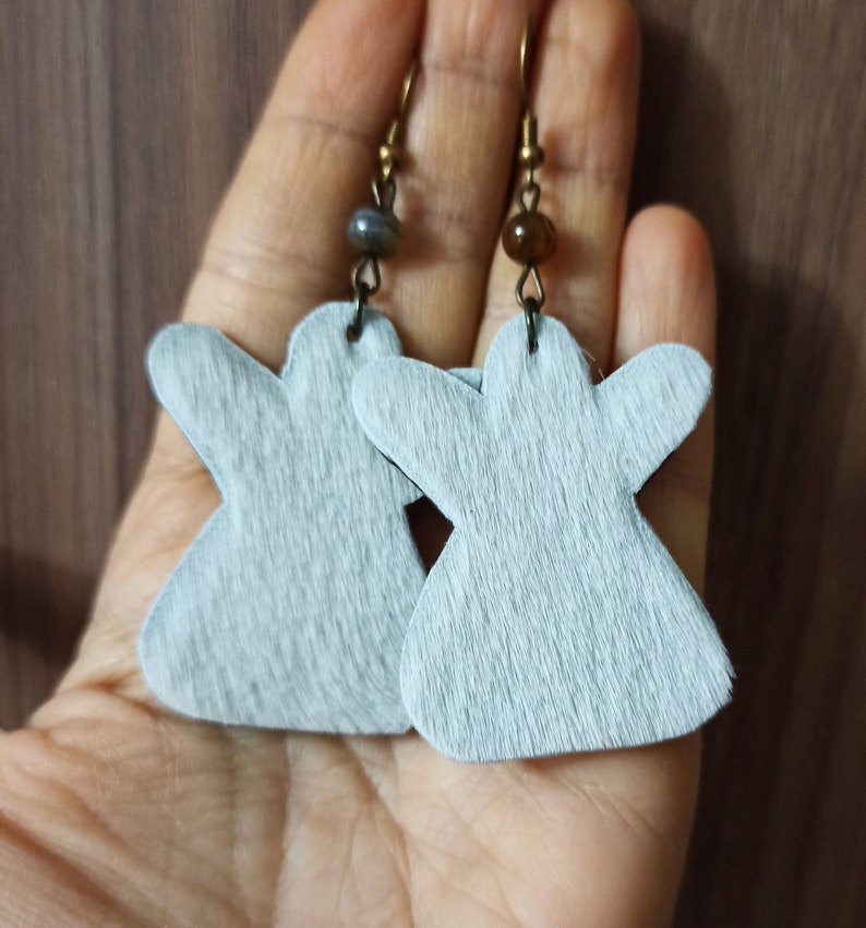 rectangular leather square pine tree boot handmade earrings. angel