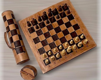 Leather Roll Up Chess set/Personalization Birthday Gift/Premium Tournament chess set/Gift for dad & Him