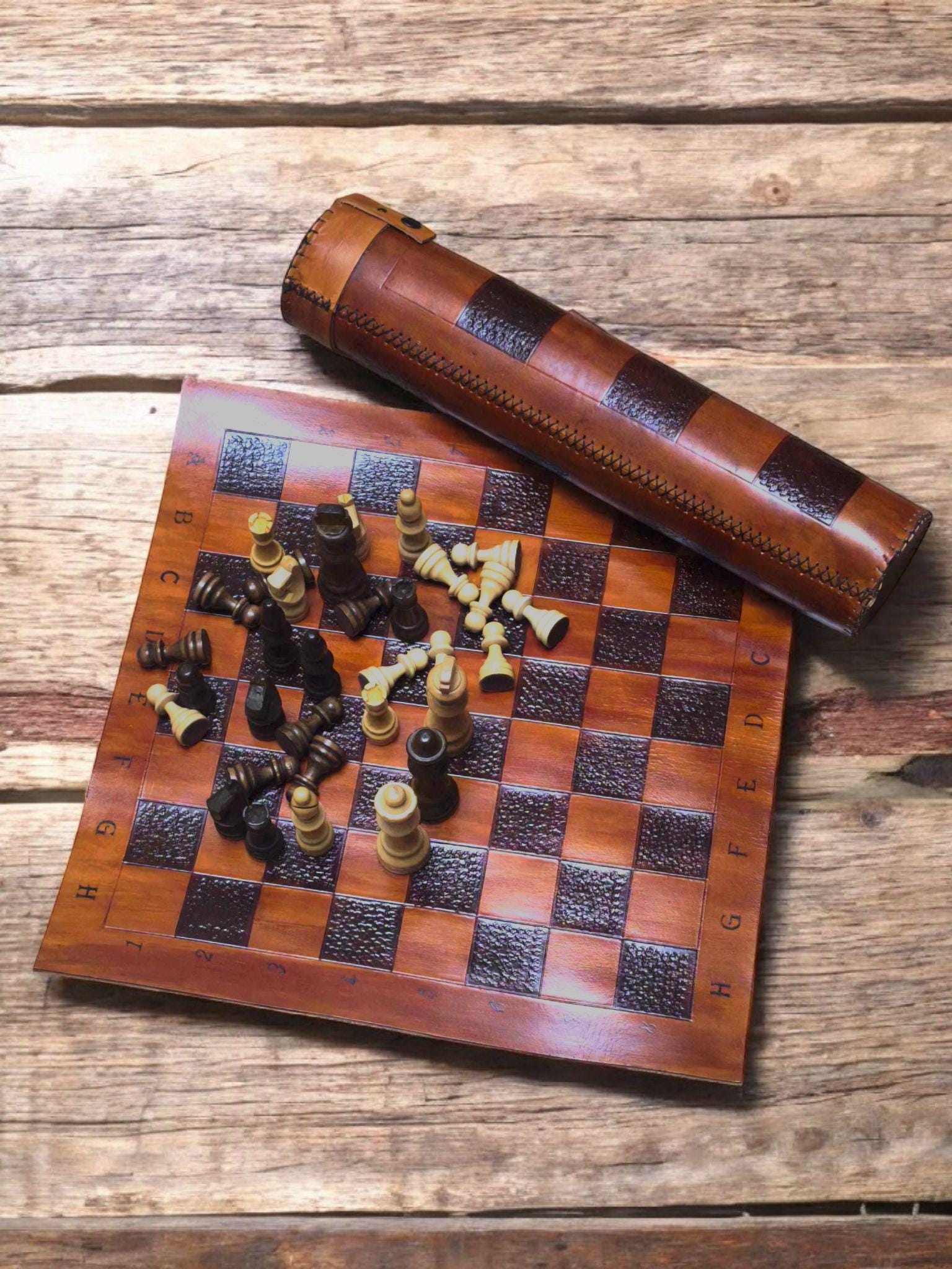 Rustic Chess Roll Leather Roll up Chess Set With Personalized Tube, Case the Most ...