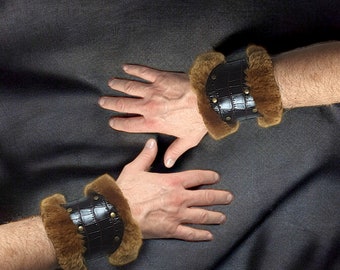 Leren armband krijger, Viking-armband van bont, cosplayaccessoire