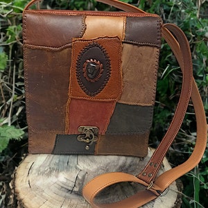 Leder Umhängetasche, Patchwork Multicolor Ledertasche, Boho vintage fashion, Naturstein, Geschenk für Sie