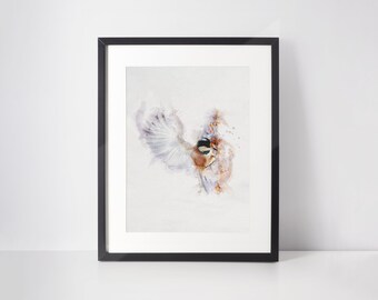 Bird Painting, Chickadee Watercolor Painting, Wild Bird Art, Chickadee Painting, Wildlife Painting, Nature Art, Over The Bed Wall Decor