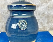 Rowe Pottery Works Pot with Lid Blue Cambridge 6.5 quot Single Handled Salt Glaze Blue Jar with Lid Flower Accent