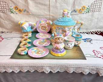 1994 MERCURIES Bunny Tea Set Juego de té decorativo para niños 14 piezas Dress Up ~ Caja original