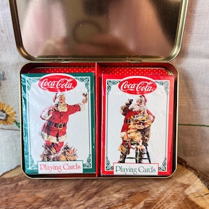Vintage 1994 Coca-Cola Santa Christmas Sealed Playing Cards in Collectible Metal Tin~2 Sealed Sets