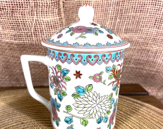 Vintage Lillian Vernon Porcelain Famille Rose Lidded Tea Cup~ 2 Available~Priced Separately