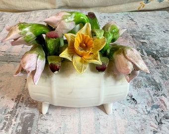 AYNSLEY 陶花 JANUARY SNOWDROP AYNSLEY England Hand Modelled Hand Painted Flowers Barrel