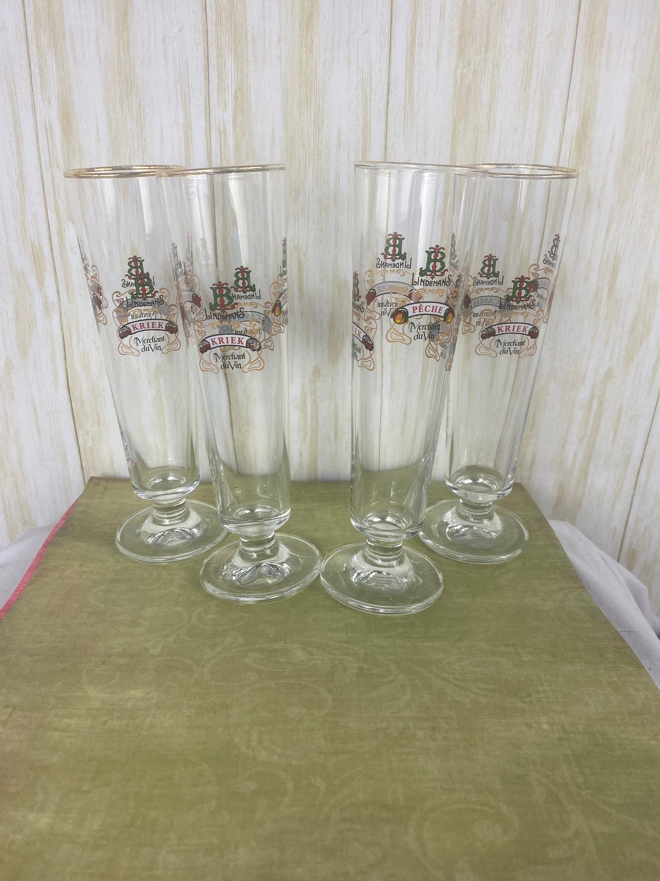 Set of 4 Lindemans Flute Style Beer Glasses. Framboise