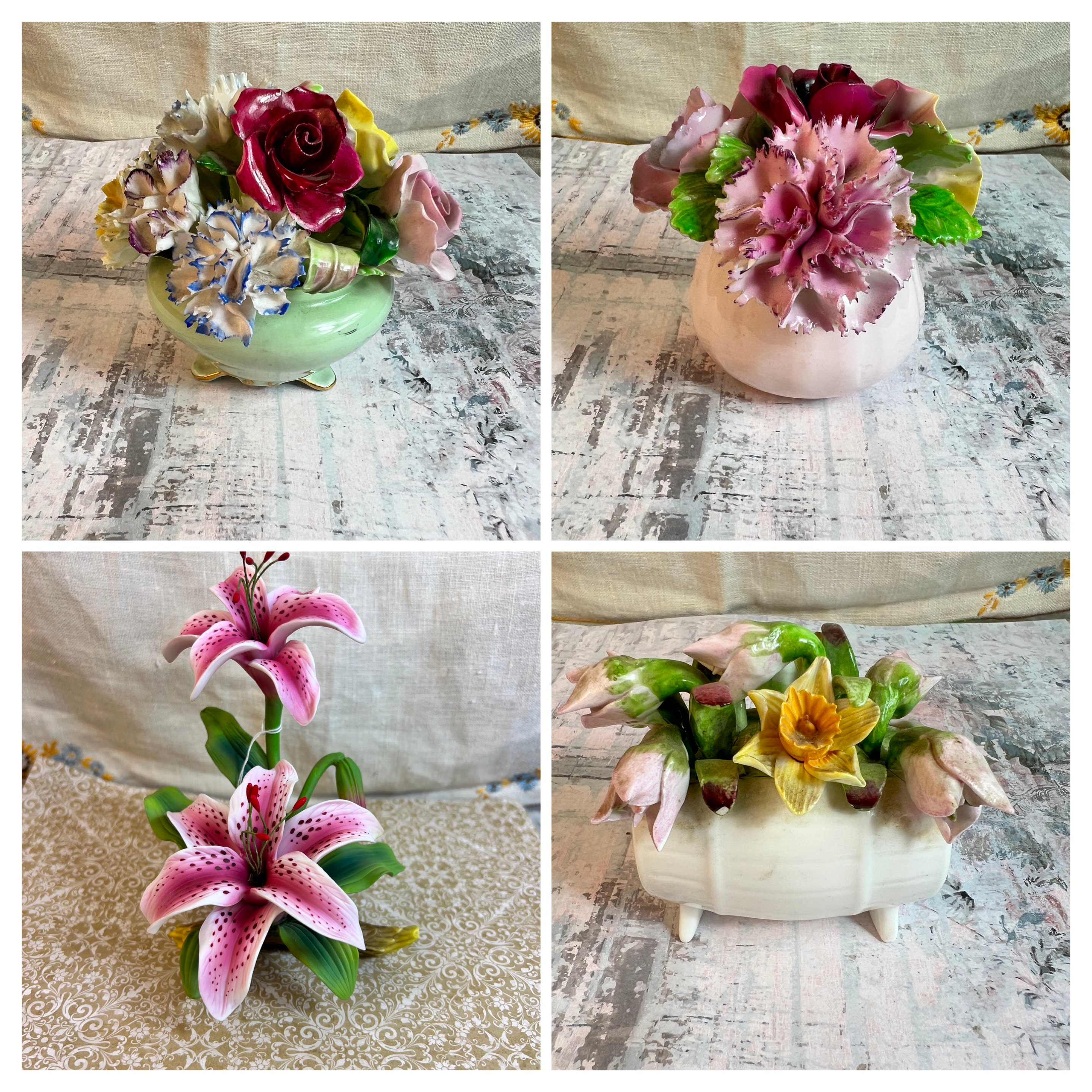 AYNSLEY England Hand Modelled Hand Painted Flowers Barrel